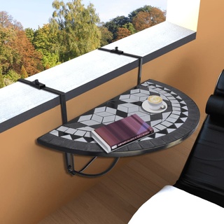 Esstisch Garten|Tisch Outdoor Balkonhängetisch Mosaik Schwarz und Weiß,im skandinavischen Stil