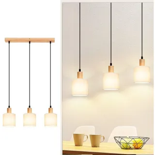 ZMH Pendelleuchte Esszimmer 3 Flammig Weiß E14 Hängeleuchte Vintage Holz Treppenhaus, Einfache Installation, ohne Leuchtmittel, Weiß Rustikal Stoffschirm für Küche Wohnzimmer schwarz 2.5 cm x 47 cm x 173 cm