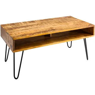 Couchtisch SCORPION 100cm - schwarz natur - Mangoholz Beistelltisch | Stauraum, Massivholz, individuelle Holzmaserung, stabile Konstruktion, Metallgestell, Hairpin-Design, Retro-Look