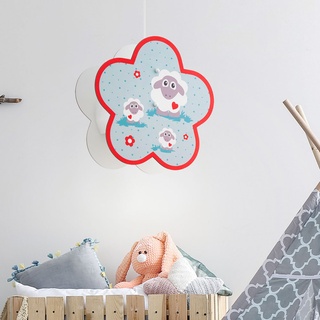 Pendellampe Kinderzimmer Deckenleuchte Hängelampe bunt mit Schaf-Design, Holz bunt, 1x E27, x H 32,5x110 cm