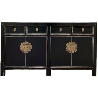 OPIUM OUTLET Sideboard Vintage Kommode Buffet fernöstlich (Asia Möbel komplett montiert, chinesisch asiatisch orientalisch), Schrank Hochzeitsschrank Anrichte schwarz