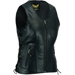 Leatherick Damen Lederweste der echte spitzenkorn-büffel Leder ärmellose jacke/weste schwarz (M) - M
