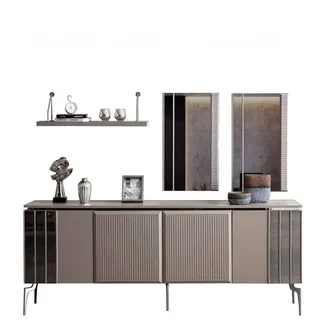 Xlmoebel Anrichte Garnitur Sideboard mit Spiegel Schrank Anrichte Grau Kommode aus Holz (3 St., Sideboard/2x Spiegel), Hergestellt in Europa grau