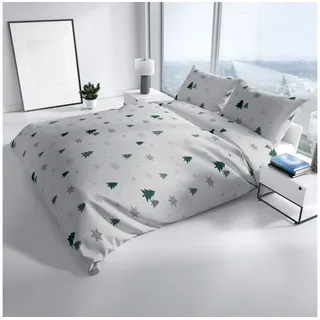 Leonado Vicenti Bettwäsche 3 tlg Winter Thermofleece Bettwäsche 200x200 cm Schneeflocken Tanne Gr, Fleece, 3 teilig grau