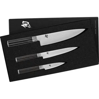 Shun KAI Classic japanisches Kochmesser 3er Set - Kochmesser 20 cm Klingenlänge + Allzweckmesser 15 cm Klingenlänge + Officemesser 9 cm Klingenlänge - Damastmesser 32 Lagen VG MAX Kern - Pakkaholz