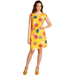 Caspar SKL033 leichtes knielanges Damen Sommer Leinenkleid mit Punkte Print, Farbe:gelb, Größe:S - DE36 UK8 IT40 ES38 US6 - 36