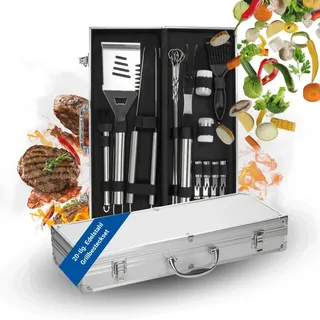 Grillbesteck Set 'Deluxe' - 20-TLG. Grillzubehör aus Edelstahl inkl. Koffer | BBQ Zubehör, Geschenkidee, langlebig, praktisch, vielseitig, Alltagshelfer