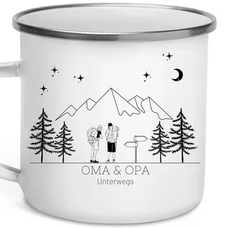 Little Mathilda Emaille Tasse Camping personalisierte Wandertasse mit Namen Kaffeetasse Zubehör Wohnmobil Wohnwagen Van Geschirr Edelstahl Becher Campingküche Geschenk für Wanderer
