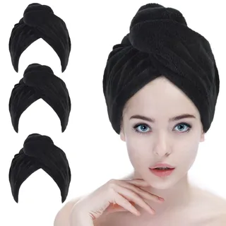 SINLAND 3 Stück Microfiber Haarturban Haartuch für Frauen 25x65 cm | super saugfähiges Haarhandtücher schnell trocknendes Kopf Handtücher mit Knopf Haartuch zum Trocknen Langer Haare fusselfrei
