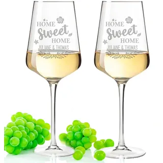 GRAVURZEILE Leonardo Puccini Weingläser - Home Sweet Home im Set - graviert mit Wunschnamen - Geschenk zur Hochzeit, Verlobung, Jahrestag, Geburtstag & Valentinstag - für echte Weingenießer