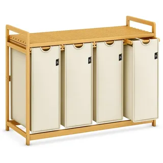 ADEL DREAM AdelDream Wäschekorb 200L, 4 Fächer Wäschesammler mit Ablage, Bambusrahmen