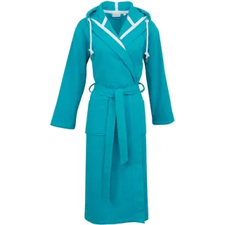 Unisex-Bademantel CARL ROSS "supercombed light" Gr. XS, blau (turquoise, weiß), L:125cm, Frottier, Hausmäntel, Kapuze