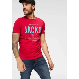 T-Shirt JACK & JONES "JCOKOMPO Kurzarm-Design mit Print und optimaler Passform", Herren, Gr. M, rot (tango rot), Single Jersey, Obermaterial: 100% Baumwolle, bedruckt, Basic schmal normal, Rundhals, Shirts T-Shirt, Print, modisch, regular fit, Baumwolle, Rundhals
