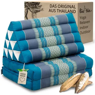 livasia Sitzsack Thaikissen 2 Auflagen, vegan und handgefertigt, 120x50x8cm, Kapok blau