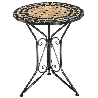 Kobolo Metalltisch mit Mosaik | Ø 61 cm | schwarz | runder Gartentisch mit Keramik-Mosaik | dekorativer Bistrotisch für Garten, Balkon & Terrasse | wetterfester Beistelltisch im mediterranen Stil