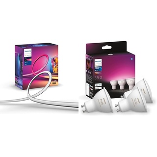 Philips Hue Play Gradient Lightstrip TV 65 Zoll 1100lm, Surround-Beleuchtung & White & Color Ambiance GU10 LED Spots 3-er Pack (350 lm)