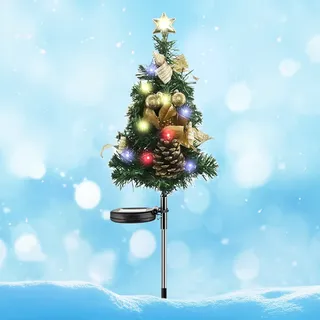 Solar Weihnachtsbeleuchtung Außen, Weihnachtsbaum Künstlich Aussen Mit Beleuchtung Klein, Weihnachtsdeko Solar Garten, Gartenleuchten Mit Solarpanel Mini Weihnachtsbaum Mit Licht Outdoor Led Bunt (I)