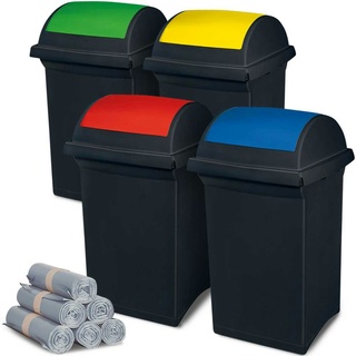 BRB 4 Schwingdeckel-Abfallbehälter 50 Liter, Polypropylen-Kunststoff, Korpus anthrazit/Deckel blau/gelb/grün/rot inkl. 300 Müllsäcke 100 Liter