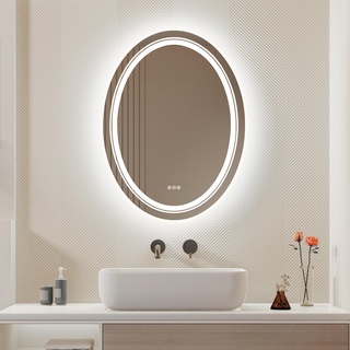 LUVODI Oval Badspiegel mit Beleuchtung: 50x70 cm LED Badezimmerspiegel Hintergrundbeleuchtung und Frontbeleuchtung - 3 Touchschalter Dimmbar 3 Lichtfarbe 3500-6500K Beschlagfrei Bad Spiegel