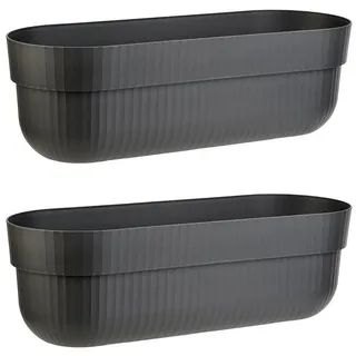 ENGELLAND - 2 x Blumenkasten, Blumentopf, Farbe: Anthrazit, Pflanzkasten mit Wasserspeicher/Drainagesystem und Abstandshalter, 50 cm, PP-Kunststoff, Balkonkasten, länglich, formstabil