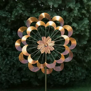 MARELIDA XXL Doppel Windrad ANTIK - Gartendeko - Metall - Erdspieß - H: 1,80m - kupferfarben