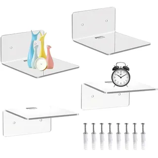 HMCEY 4er Schweberegal Acryl 10 cm,Mini Regal Wand Transparent,Küche Acryl Schwebendes Regalbrett,Wandablage Bad,Kleine Wandregale,Wandmontierte Regale,Ablage Wand mit Loch für Wohnzimmer,Schlafzimmer