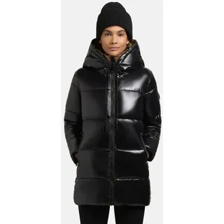 khujo Damen kurzer Wintermantel Warmer Steppmantel mit Kapuze in glänzender Optik Grana-YM Black Gr. XXL - XXL