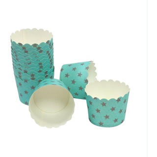 Frau WUNDERVoll® 100 Muffin Backformen türkis Mint, graue Sterne, Durchmesser 5 cm/Muffins Muffinbackform Muffinform Form Backförmchen Cupcake Formen Förmchen Papier Cupcakeformen