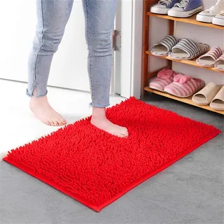Mateju Chenille Badezimmerteppich, Weich Badteppich rutschfest Badematte Badvorleger Saugfähige Maschinenwaschbare (60x90CM,Rot)