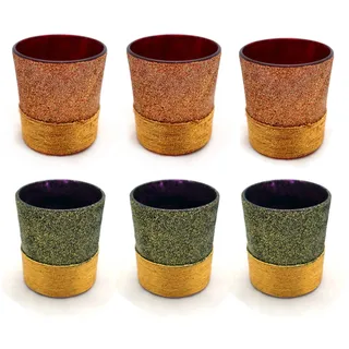 6 Gläser Windlicht Teelicht Glas Kerzenhalter Kerzenglas Windlichtglas Teelichtglas Dekoration Licht Bunt Gold Rot Lila Set/6 - Gall & Zick