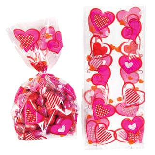 Baker Ross Zellophan-Geschenktüten mit Herzen u d Bindebändern für Kinder, perfekter Valentinstag-Partytütenfüller oder Geschenk für Kinder, 20 Stück