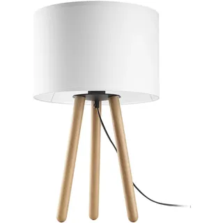Tischleuchte Tischlampe Dreibein Holz Stoff 46 cm klein Natur Skandinavisch E27