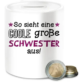 Spardose - Spardosen - So Sieht eine Coole große Schwester aus - Unisize - Weiß - Schwestern Beste gelddose Big Sister sis Grosse Geschenke Geschenk mit grose größe für geschwistergeschenk