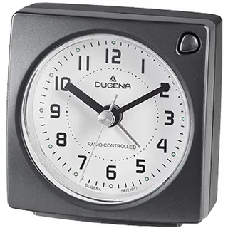 Dugena Funkwecker 4460942, Funksignal für MEZ/CET, mit Weckzeiger, Weckwiederholung, Zifferblattbeleuchtung, ansteigendes Wecksignal, Maße 73 x 7... - Grau