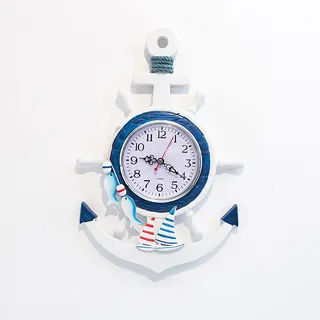 Wanduhr Im Maritimen Stil, Blau-weiß, 34 X 23 Cm, Personalisierte Dekoration Für Büro Oder Schlafzimmer