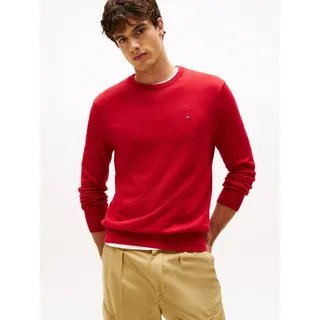 Rundhalspullover TOMMY HILFIGER "ESSENTIAL COTTON", Herren, Gr. XXL, medium rot, Strick, Obermaterial: 100% Baumwolle, regular fit, Rundhals, Rippbündchen, Pullover Rundhalspullover, Crewneck Regular Fit Premium Mode