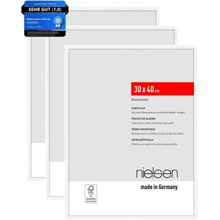 nielsen Bilderrahmen, 30 x 40 cm (3er Set), Aluminium, Weiß matt, Fotorahmen zum Aufhängen im Hoch- & Querformat, bruchsicheres Kunstglas, Atlanta