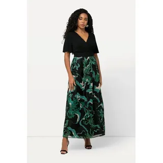 Ulla Popken Damen große Größen Übergrößen Plus Size Ausbrenner-Maxikleid, A-Linie, V-Ausschnitt, Halbarm schwarz 54+ 828339100-54+ - 54-56