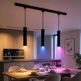 Philips-LED, dimmbar – Pendelleuchte an Kabeln für das EASYLINK-Schienensystem, HUE-kompatibel, 3xGU10/4,7W/230V+Hue Bridge - Schwarz