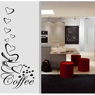 Wandtattoo wandaufkleber Aufkleber Wandsticker wall sticker Wohnzimmer Schlafzimmer Kinderzimmer KÜCHE 30 Farben zur Wahl Wandtext Wandwort Wandspruch spruch Zitat Küche Schriftzug CAFE COFFEE KAFFEE KÜCHE Herz wkf11(070 schwarz, Größe2:ca.45x90cm )