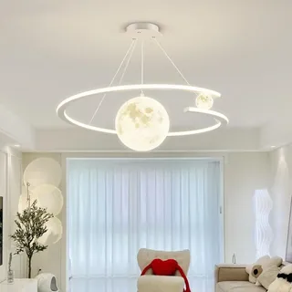 Dimmbare Pendelleuchte Esstischlampe LED Dimmbar Esszimmer Hängelampe, Moderne Hängeleuchte Ring Pendellampe Mit Fernbedienung, Höhenverstellbar Kronleuchter für Küche Wohnzimmer Büro (weiß)