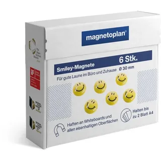 Magnetoplan Smiley-Magnete, gelb-schwarz, groß 40 mm VE 4