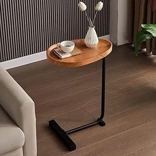 Couchtische, Die Untergeschoben Werden Können, C-förmiger Beistelltisch, C-förmiger Mobiler Couchtisch, Rustikale Tischplatte Mit Massivem Eisenrahmen, Für Kaffee Und Laptop,B,45 * 30 * 70cm,Serene16