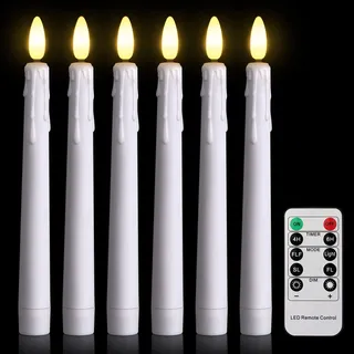 FREEPOWER 6er Weiß LED Stabkerzen mit Timerfunktion Fernbedienung Flackern, Flammenlose Kerzen Batteriebetrieben Warmweiß Dimmbar Tafelkerzen Weihnachten Deko, Kunststoff, 2x21cm