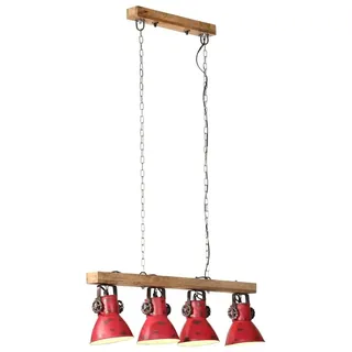 furnicato Deckenleuchte 4-flammige aus Vollholz und Eisen Rot 90x24x111 cm, Handgefertigte Hängeleuchte im Industrial-Stil für das Wohnzimmer rot