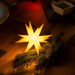 Novaliv, Weihnachtsbeleuchtung, Weihnachtsstern Dekostern 12cm GELB Innen und Aussen LED Lampe mit Batteriefach +