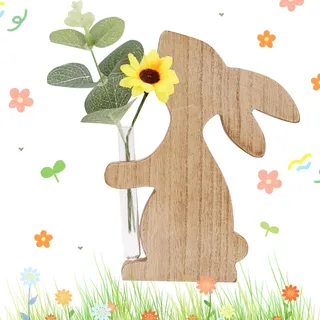 Osterhasen Holz für Hydrokultur-Vase, Reagenzglas Vase mit Holz Hasen, Deko Vasen Osterdeko, Hydroponik Glasvase mit Kaninchen, Blumenvase Deko Ostern Dekoration, Ostergeschenke (B)