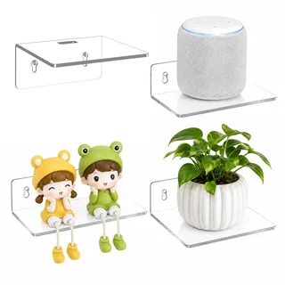 Yahusuhil Wandregal Ohne Bohren, 4 Stück Small Floating Shelves & Wandboard, Für Funko Pop Figuren, Pflanzen & Lautsprecher, Klebe- oder Schraubregal für Schlafzimmer, Küche & Wohnzimmer