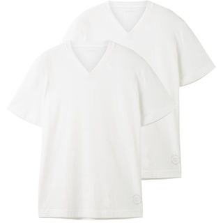 TOM TAILOR Herren Basic T-Shirt im Doppelpack mit V-Ausschnitt, weiß, Uni, Gr. L
