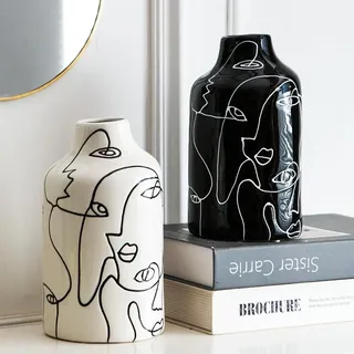 Keramikvasen Set 2 Stück, schwarz und weiß, abstraktes Design, für minimalistisches Interieur
